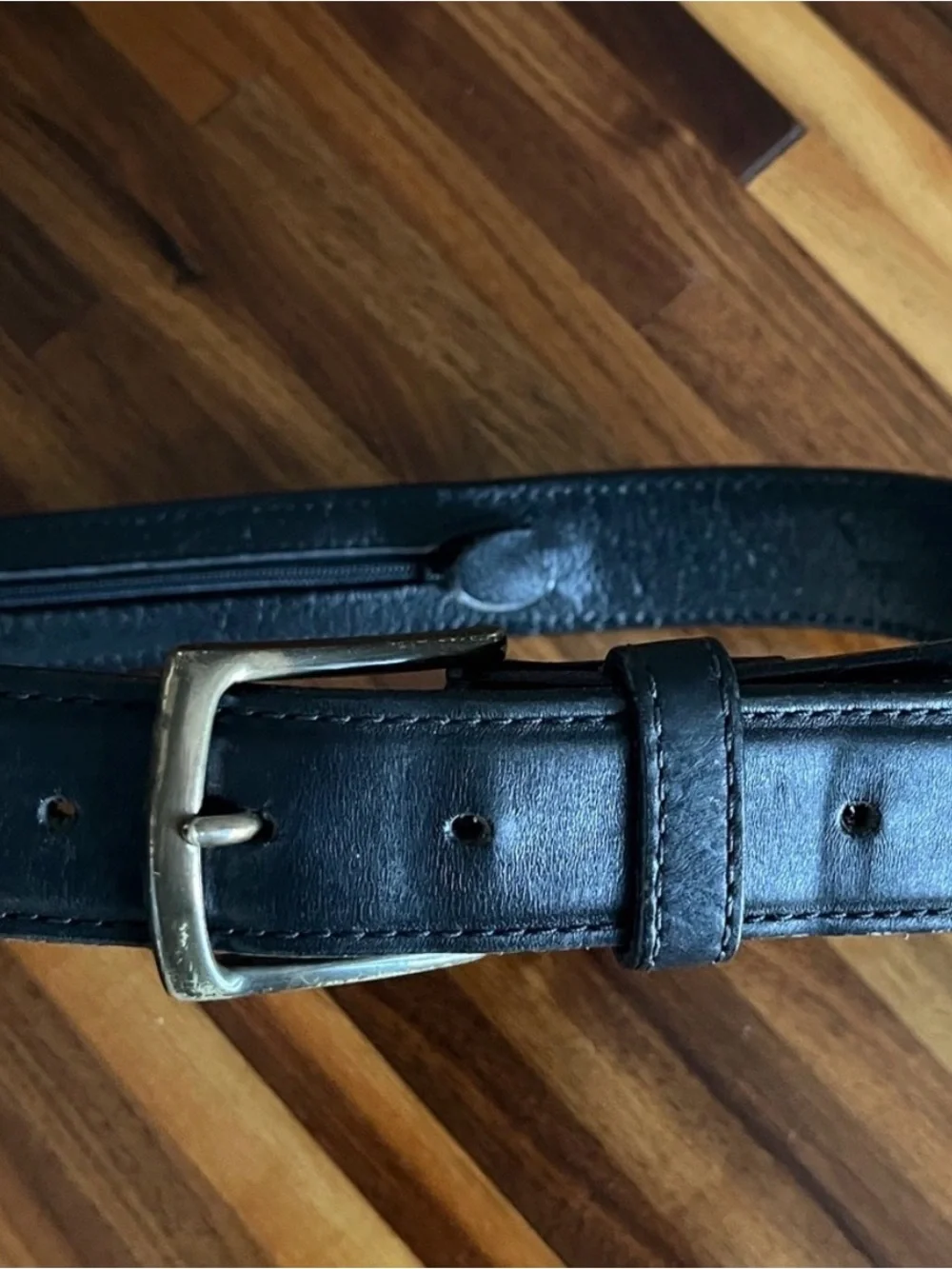 LL Bean Leather Classic Money Belt Hidden Zip Travel USA Made Size 38 Black